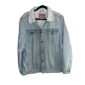Brooklyn Cloth Button Down Blue Sherpa Lined Denim Trucker Jacket Size XL